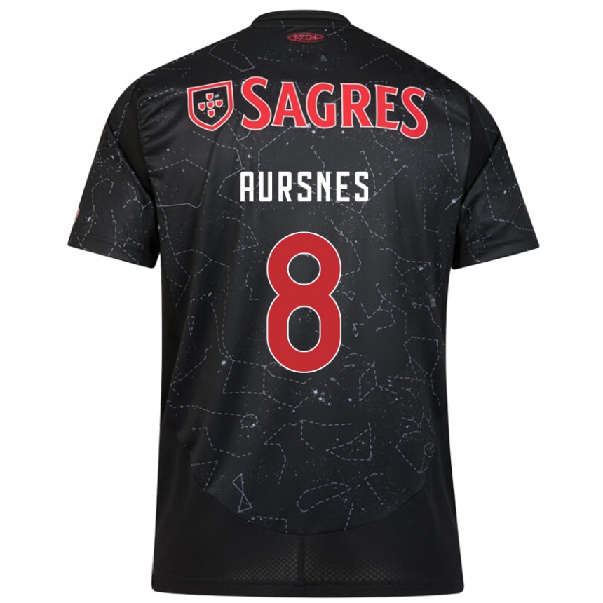 Kids Football Fredrik Aursnes #8 Black Red Away Jersey 2024/25 T-Shirt Nz