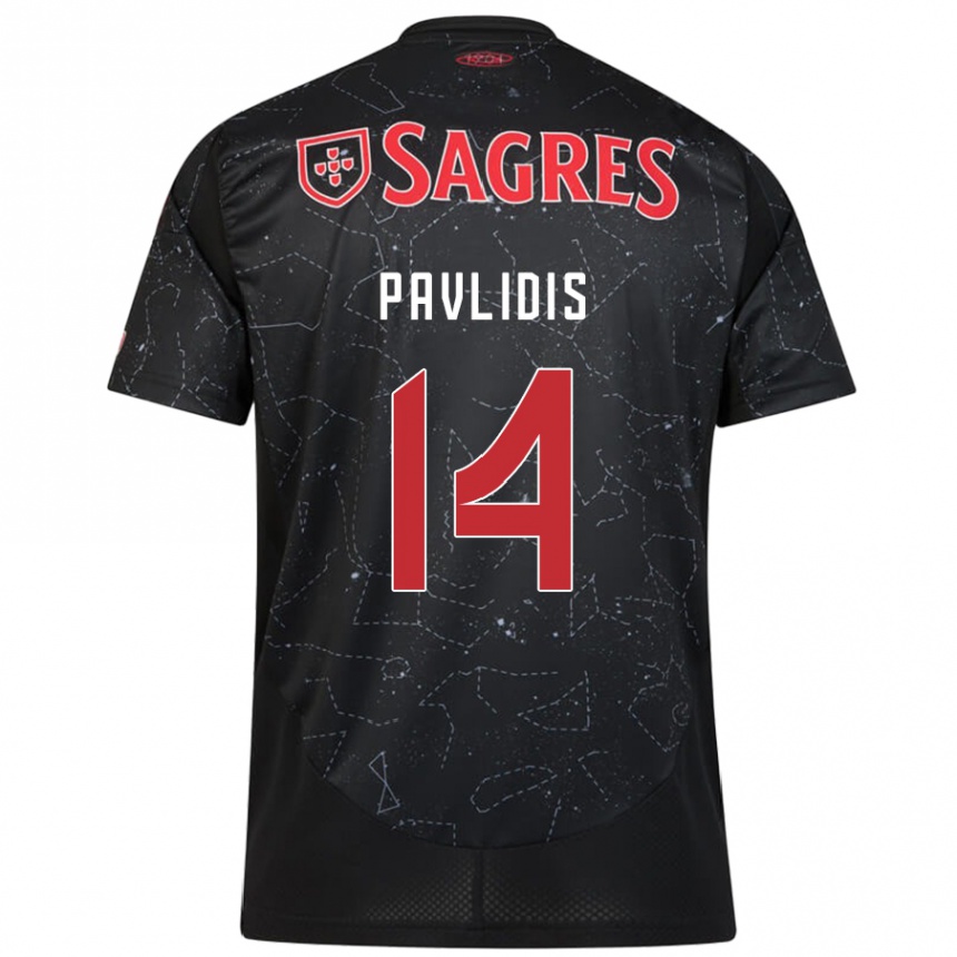 Kids Football Vangelis Pavlidis #14 Black Red Away Jersey 2024/25 T-Shirt Nz