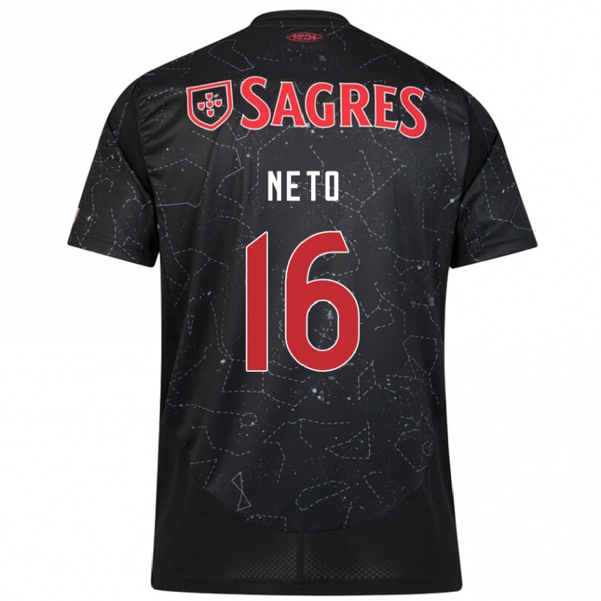 Kids Football Martim Neto #16 Black Red Away Jersey 2024/25 T-Shirt Nz