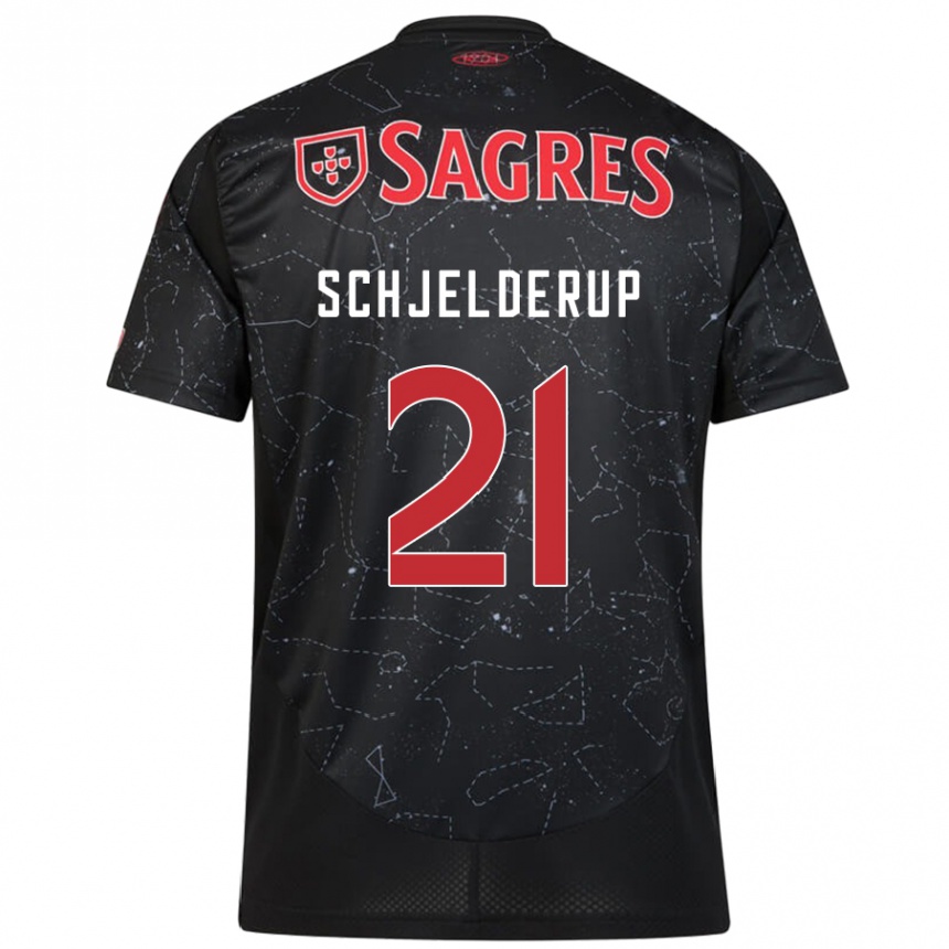 Kids Football Andreas Schjelderup #21 Black Red Away Jersey 2024/25 T-Shirt Nz