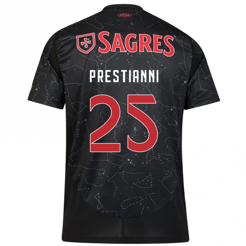 Kids Football Gianluca Prestianni #25 Black Red Away Jersey 2024/25 T-Shirt Nz