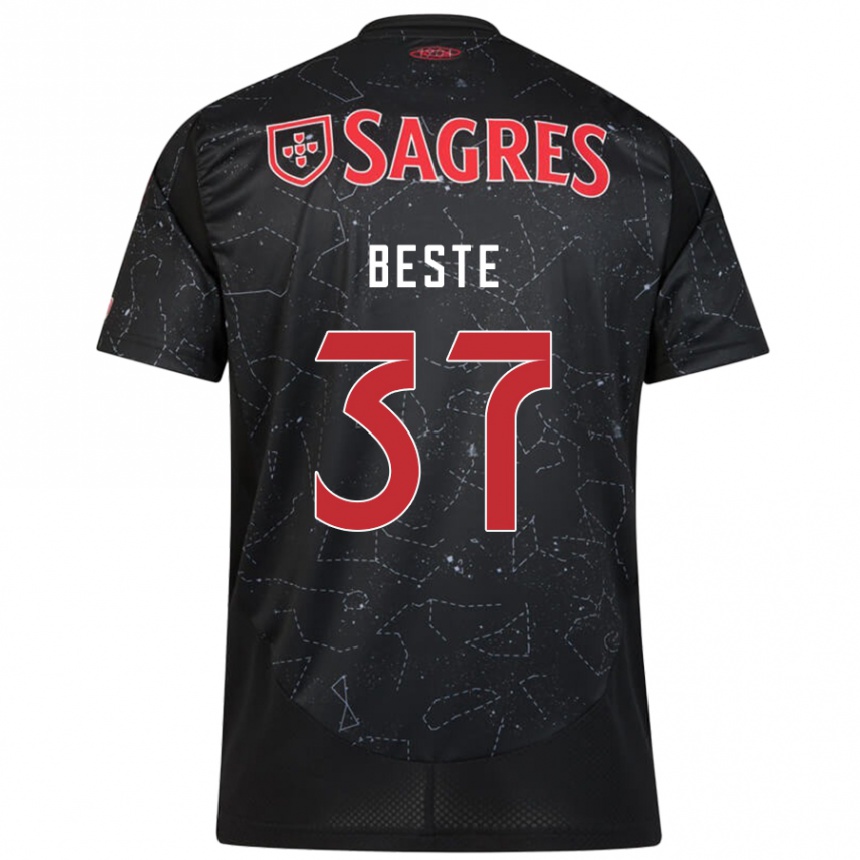 Kids Football Jan-Niklas Beste #37 Black Red Away Jersey 2024/25 T-Shirt Nz