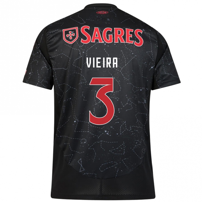 Kids Football Miguel Vieira #3 Black Red Away Jersey 2024/25 T-Shirt Nz