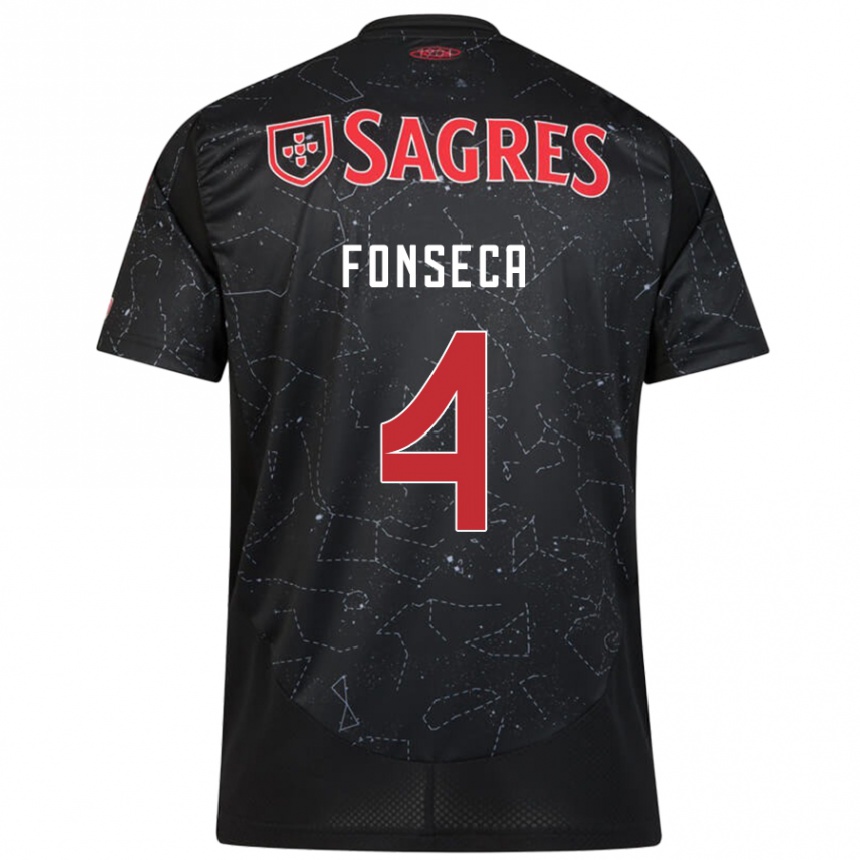 Kids Football João Fonseca #4 Black Red Away Jersey 2024/25 T-Shirt Nz