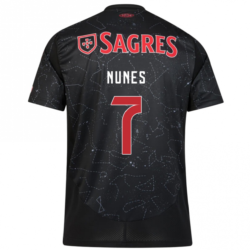 Kids Football Bernardo Nunes #7 Black Red Away Jersey 2024/25 T-Shirt Nz