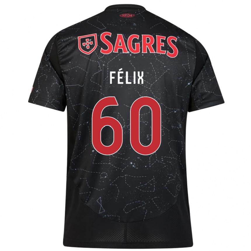 Kids Football Nuno Félix #60 Black Red Away Jersey 2024/25 T-Shirt Nz