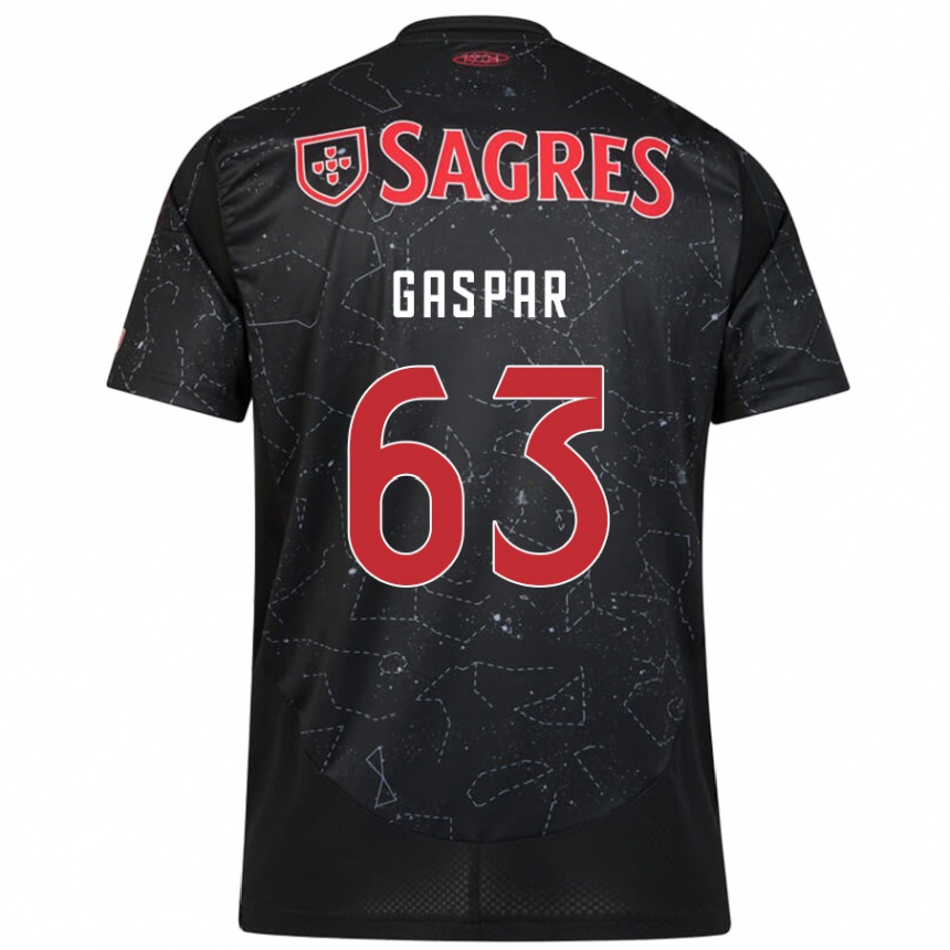 Kids Football Guilherme Gaspar #63 Black Red Away Jersey 2024/25 T-Shirt Nz