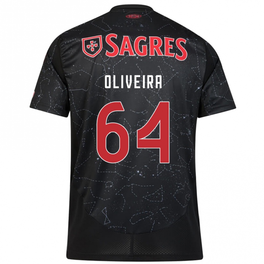 Kids Football Gonçalo Oliveira #64 Black Red Away Jersey 2024/25 T-Shirt Nz