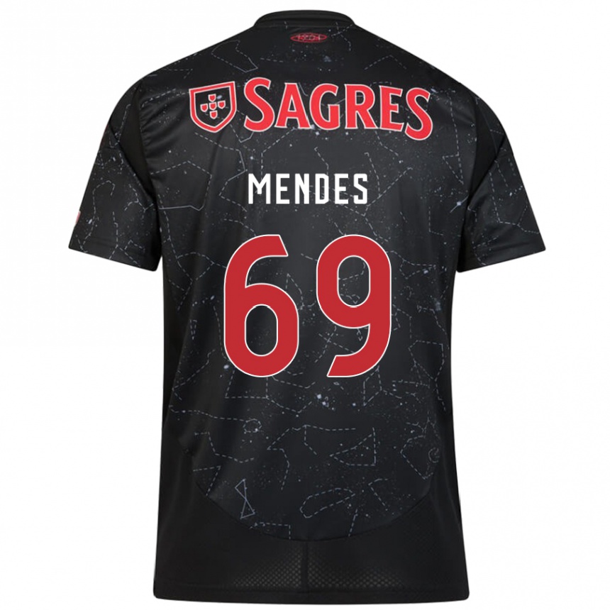 Kids Football Vladimir Mendes #69 Black Red Away Jersey 2024/25 T-Shirt Nz