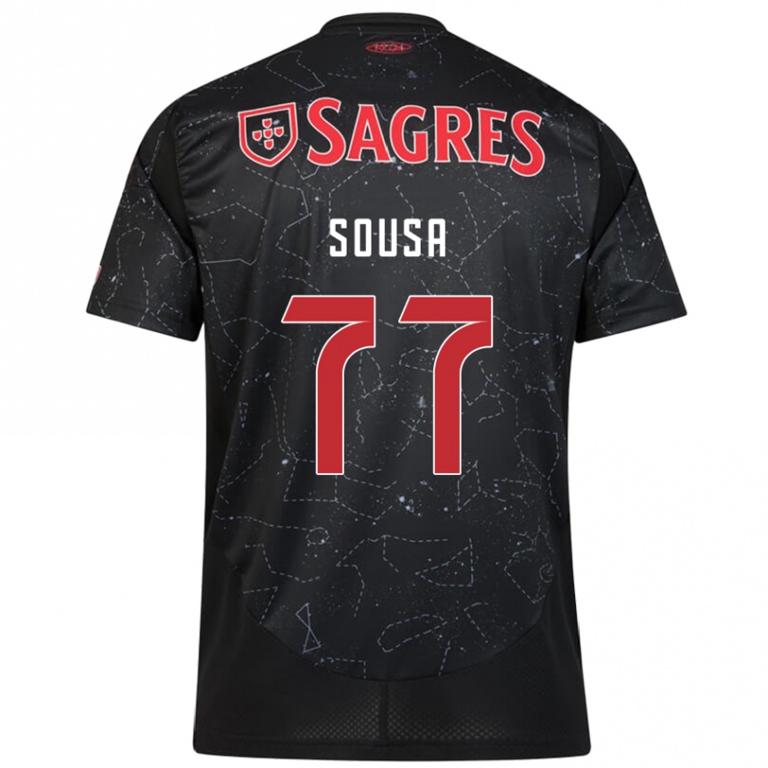 Kids Football Gerson Sousa #77 Black Red Away Jersey 2024/25 T-Shirt Nz