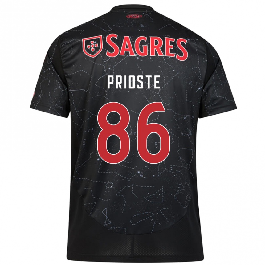 Kids Football Diogo Prioste #86 Black Red Away Jersey 2024/25 T-Shirt Nz