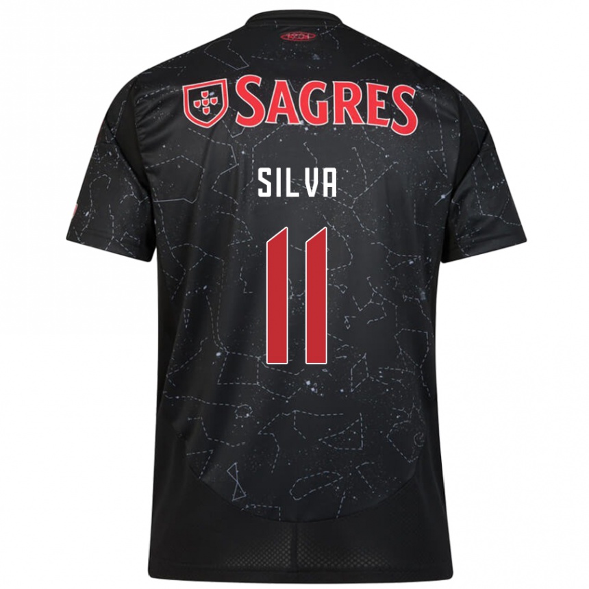 Kids Football Jéssica Silva #11 Black Red Away Jersey 2024/25 T-Shirt Nz