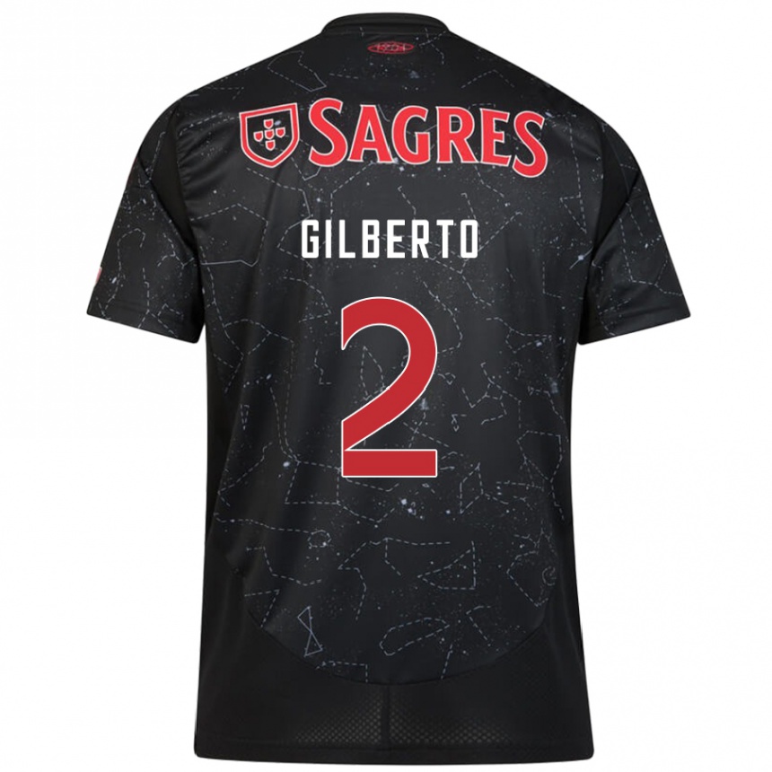 Kids Football Gilberto #2 Black Red Away Jersey 2024/25 T-Shirt Nz