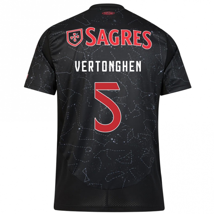 Kids Football Jan Vertonghen #5 Black Red Away Jersey 2024/25 T-Shirt Nz