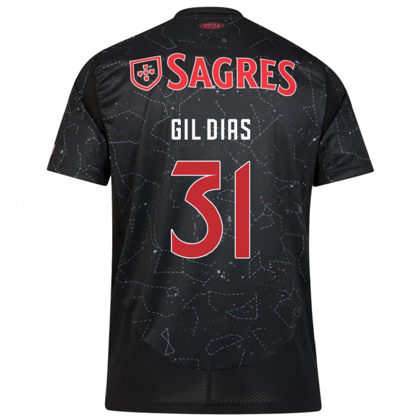 Kids Football Gil Dias #31 Black Red Away Jersey 2024/25 T-Shirt Nz