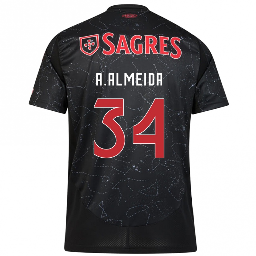 Kids Football Andre Almeida #34 Black Red Away Jersey 2024/25 T-Shirt Nz