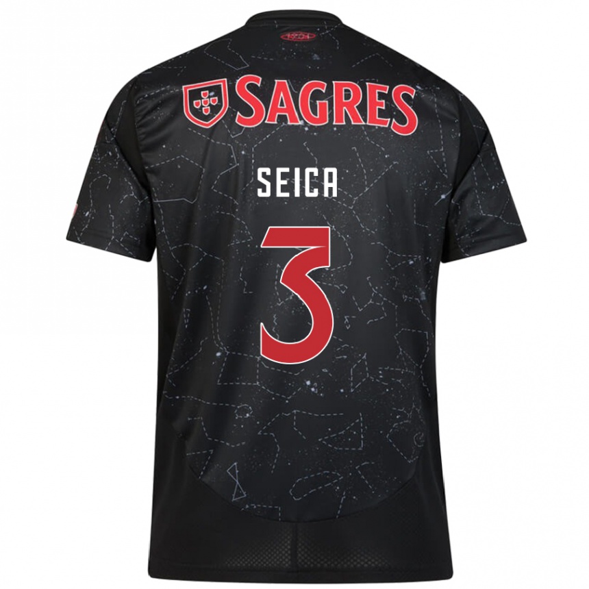 Kids Football Ana Seica #3 Black Red Away Jersey 2024/25 T-Shirt Nz