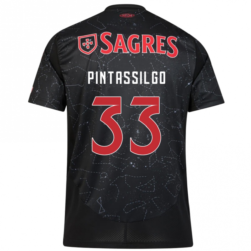 Kids Football Lara Pintassilgo #33 Black Red Away Jersey 2024/25 T-Shirt Nz