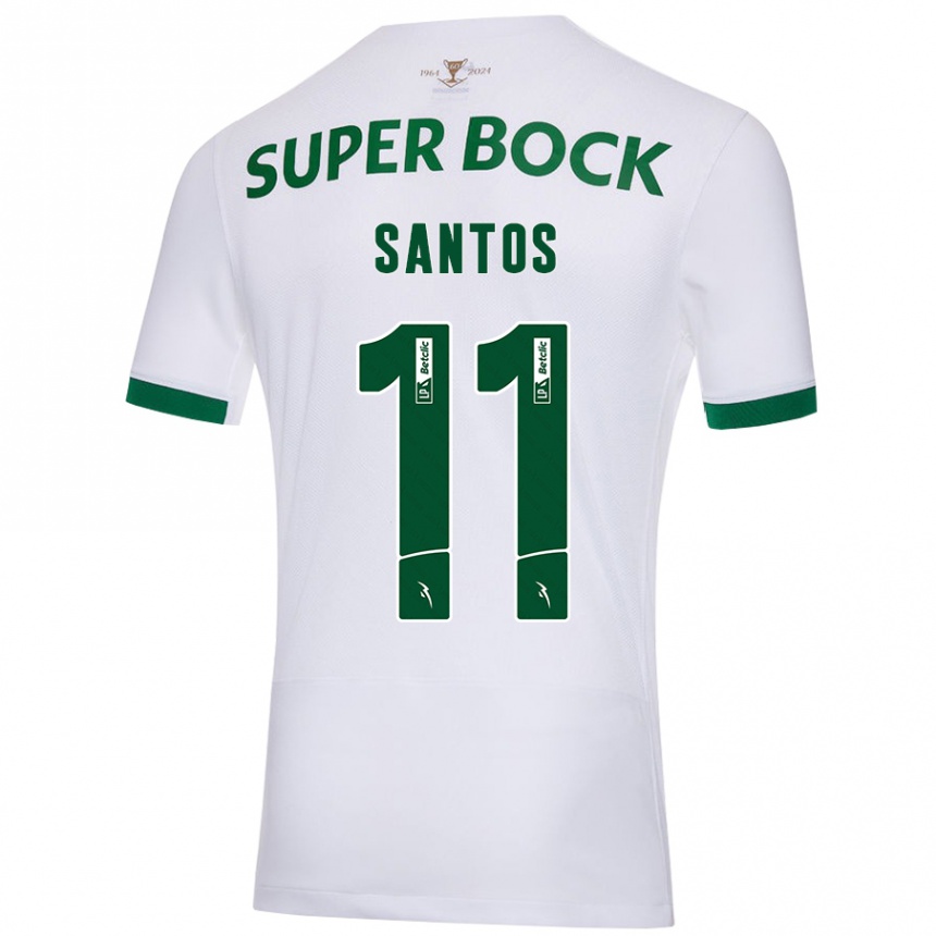 Kids Football Nuno Santos #11 White Green Away Jersey 2024/25 T-Shirt Nz