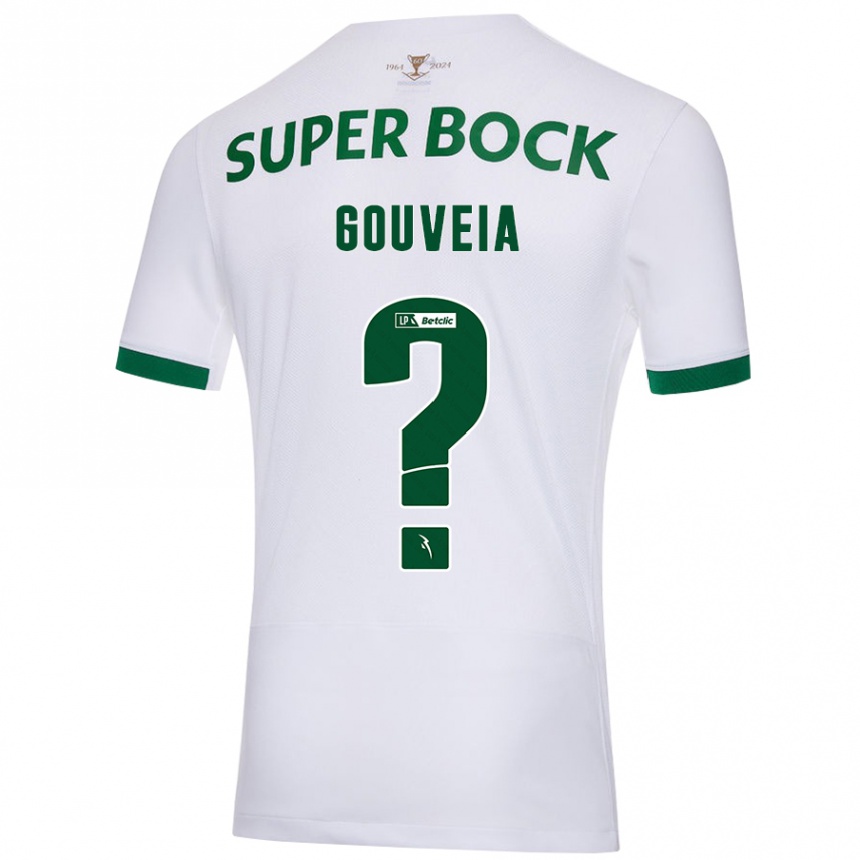 Kids Football Miguel Gouveia #0 White Green Away Jersey 2024/25 T-Shirt Nz