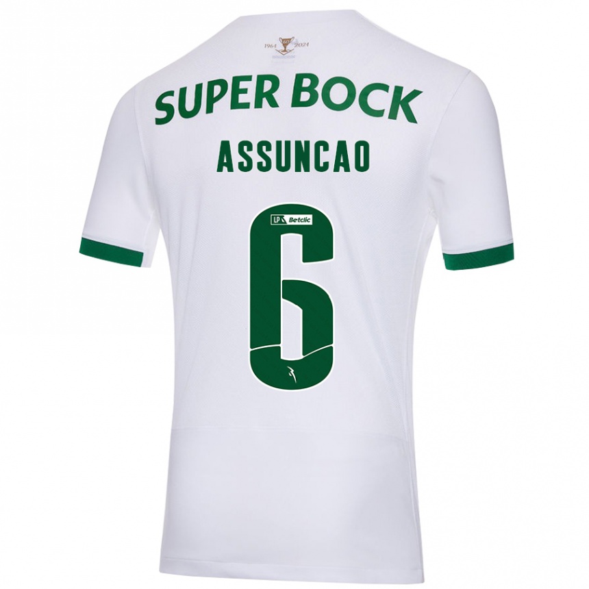 Kids Football João Assunção #6 White Green Away Jersey 2024/25 T-Shirt Nz