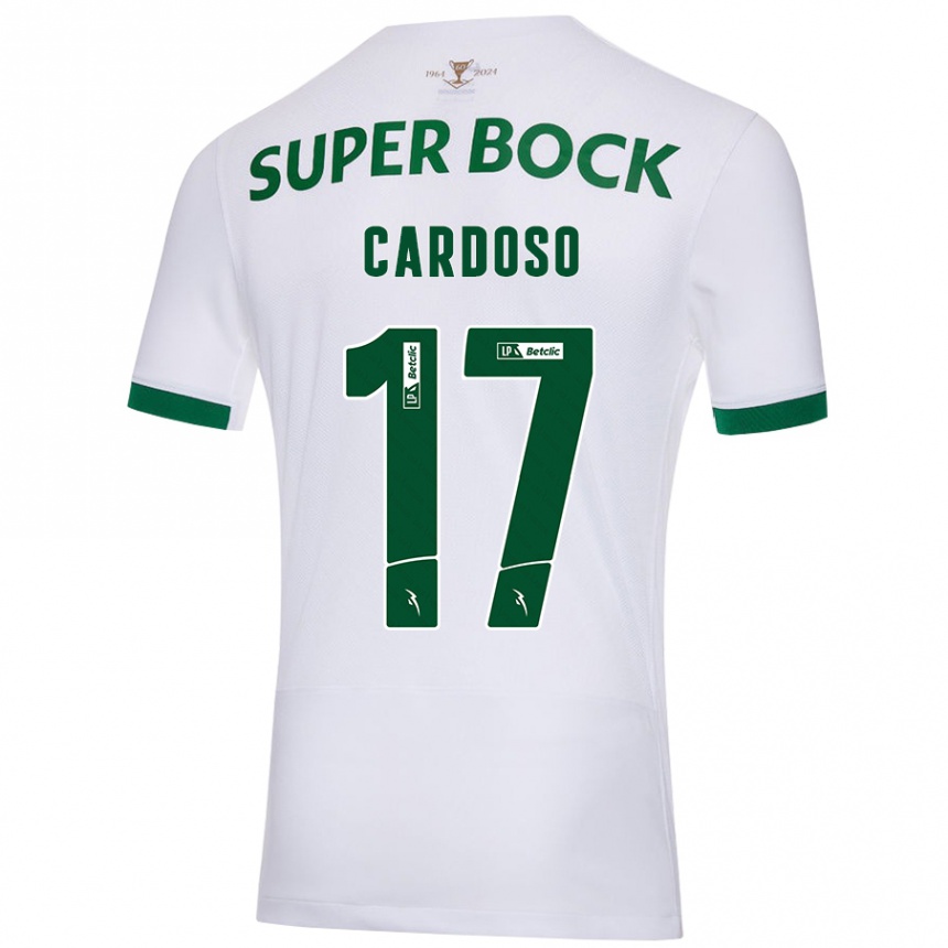 Kids Football Diogo Cardoso #17 White Green Away Jersey 2024/25 T-Shirt Nz