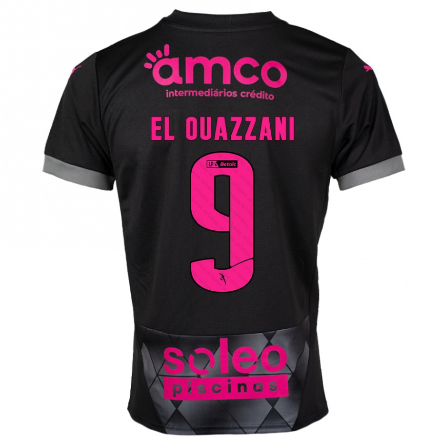 Kids Football Amine El Ouazzani #9 Black Pink Away Jersey 2024/25 T-Shirt Nz