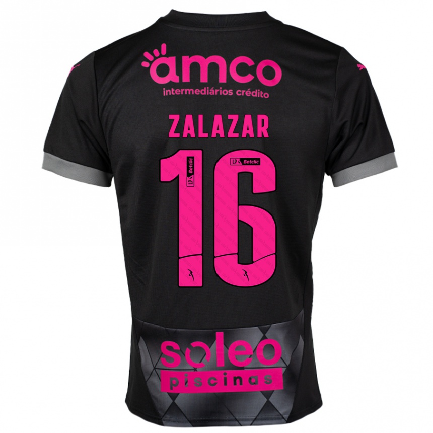 Kids Football Rodrigo Zalazar #16 Black Pink Away Jersey 2024/25 T-Shirt Nz