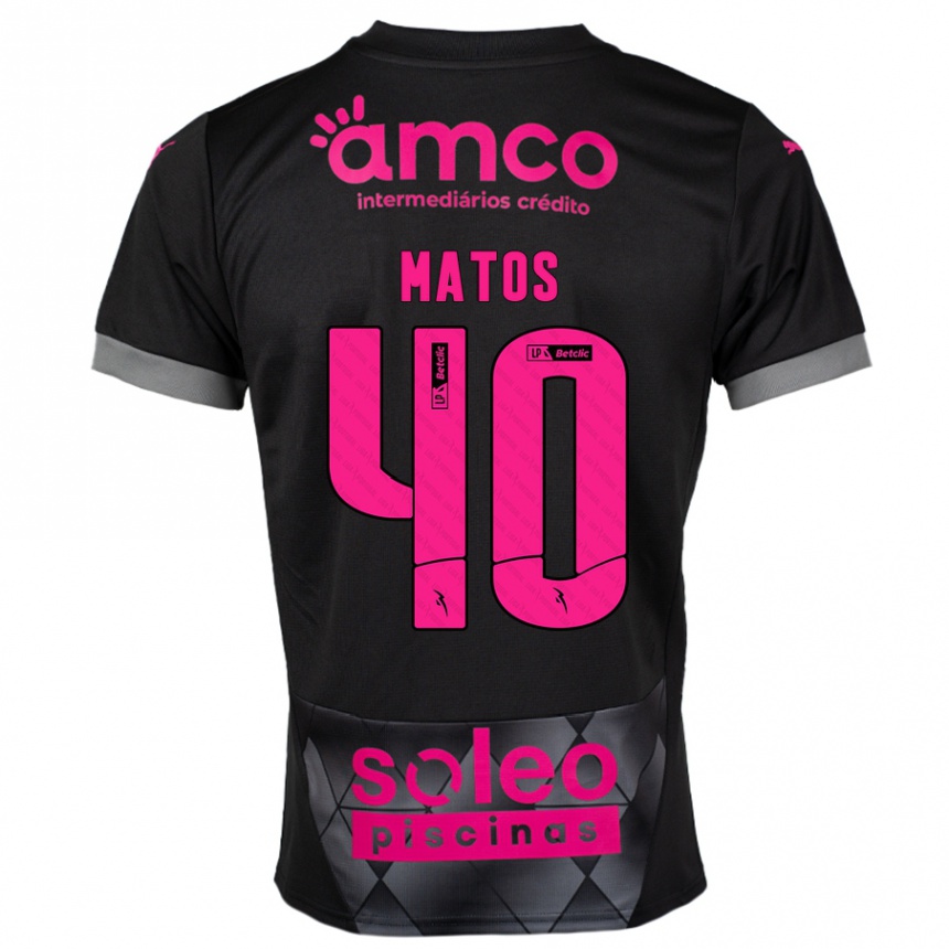 Kids Football João Matos #40 Black Pink Away Jersey 2024/25 T-Shirt Nz