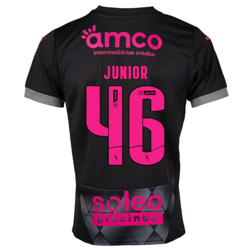 Kids Football Mário Junior #46 Black Pink Away Jersey 2024/25 T-Shirt Nz