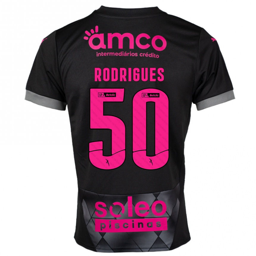 Kids Football Diego Rodrigues #50 Black Pink Away Jersey 2024/25 T-Shirt Nz