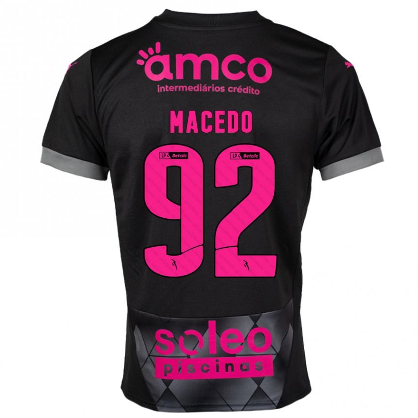 Kids Football Rodrigo Macedo #92 Black Pink Away Jersey 2024/25 T-Shirt Nz