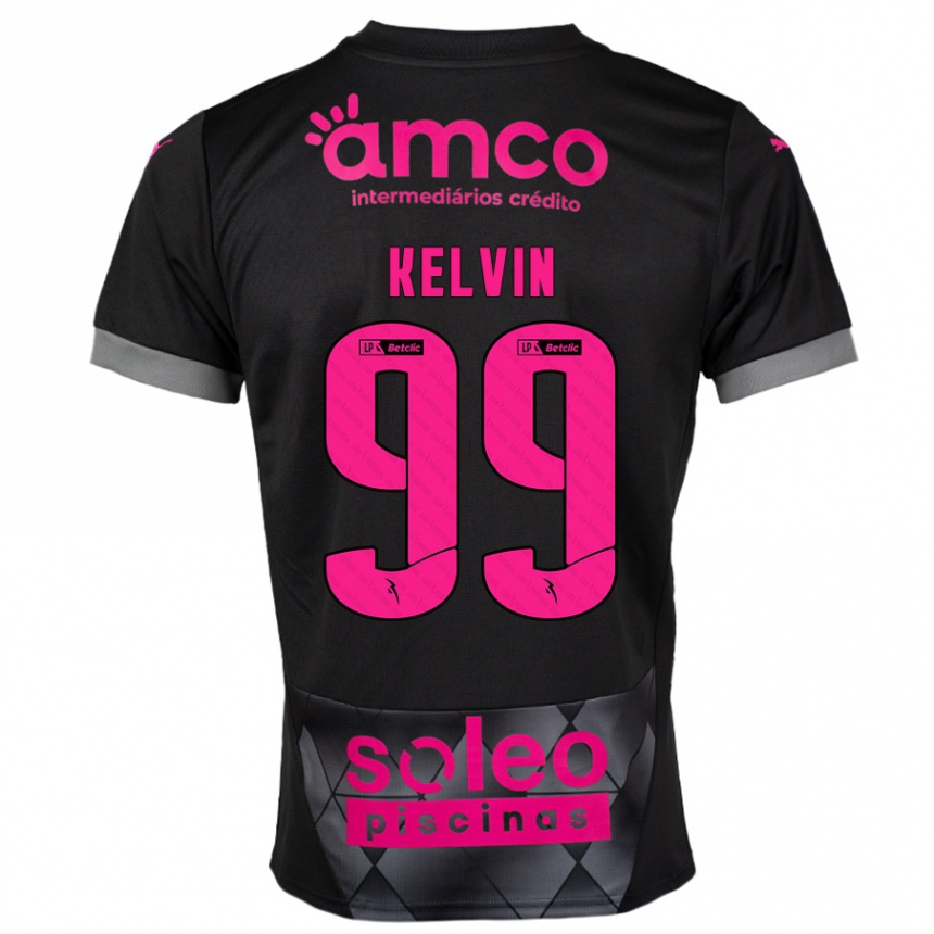 Kids Football Kauan Kelvin #99 Black Pink Away Jersey 2024/25 T-Shirt Nz