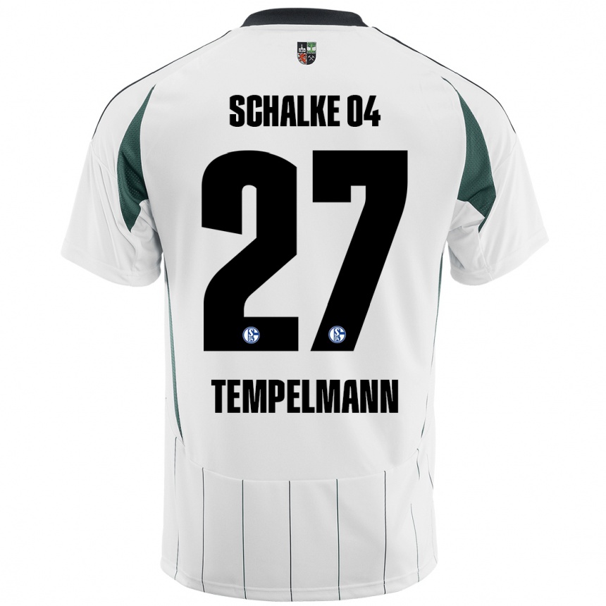 Kids Football Lino Tempelmann #27 White Green Away Jersey 2024/25 T-Shirt Nz