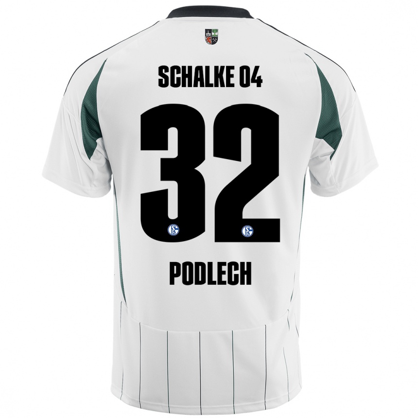 Kids Football Luca Podlech #32 White Green Away Jersey 2024/25 T-Shirt Nz