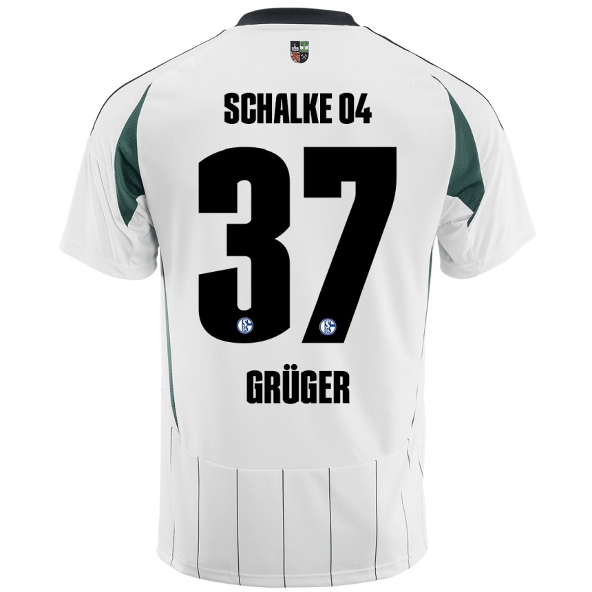 Kids Football Max Grüger #37 White Green Away Jersey 2024/25 T-Shirt Nz