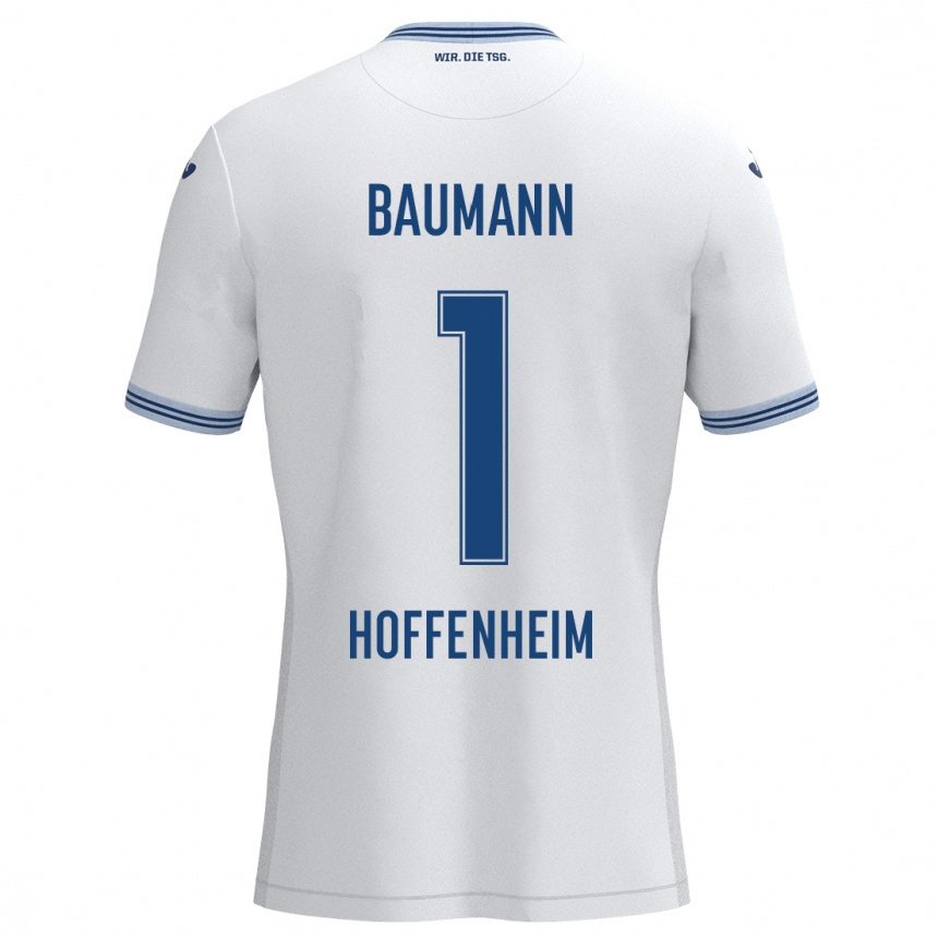 Kids Football Oliver Baumann #1 White Blue Away Jersey 2024/25 T-Shirt Nz