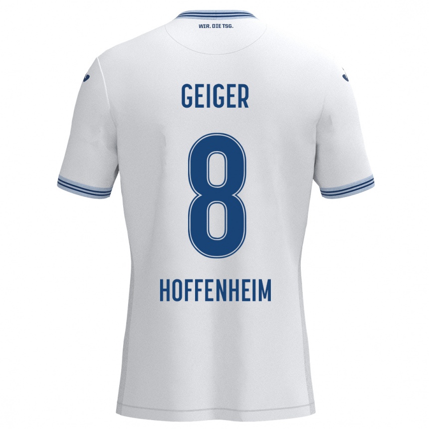 Kids Football Dennis Geiger #8 White Blue Away Jersey 2024/25 T-Shirt Nz