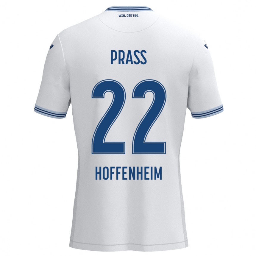 Kids Football Alexander Prass #22 White Blue Away Jersey 2024/25 T-Shirt Nz