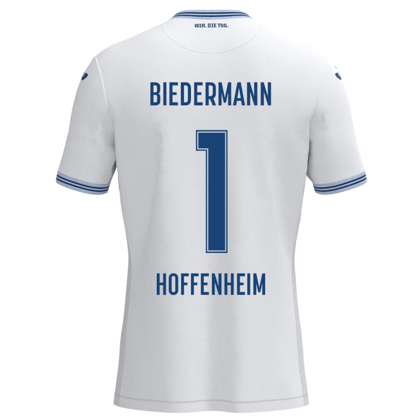 Kids Football Nico Biedermann #1 White Blue Away Jersey 2024/25 T-Shirt Nz