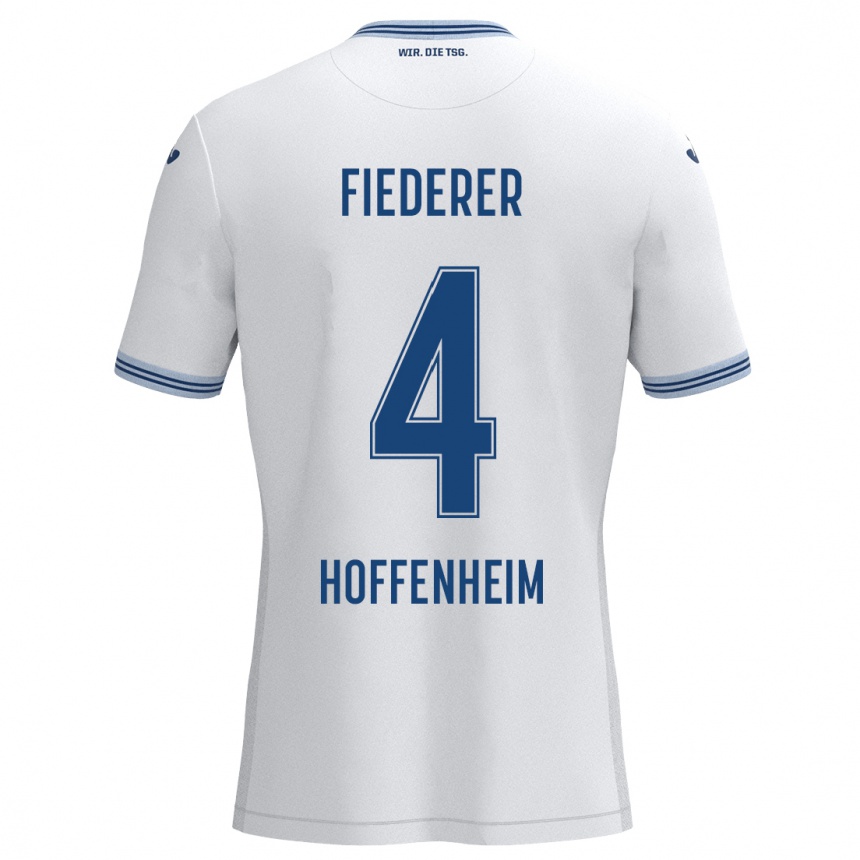 Kids Football Tom Fiederer #4 White Blue Away Jersey 2024/25 T-Shirt Nz