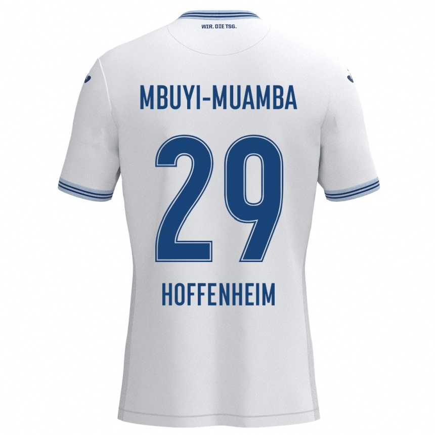 Kids Football Hubert Mbuyi-Muamba #29 White Blue Away Jersey 2024/25 T-Shirt Nz