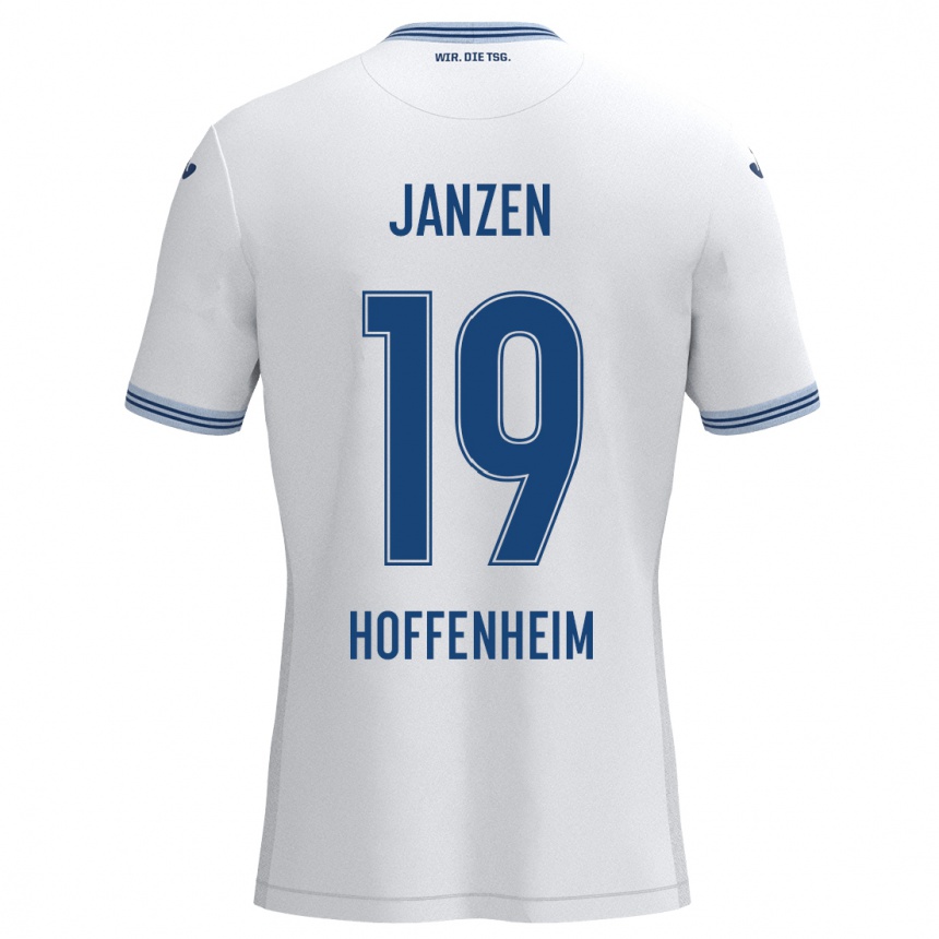 Kids Football Mathilde Janzen #19 White Blue Away Jersey 2024/25 T-Shirt Nz