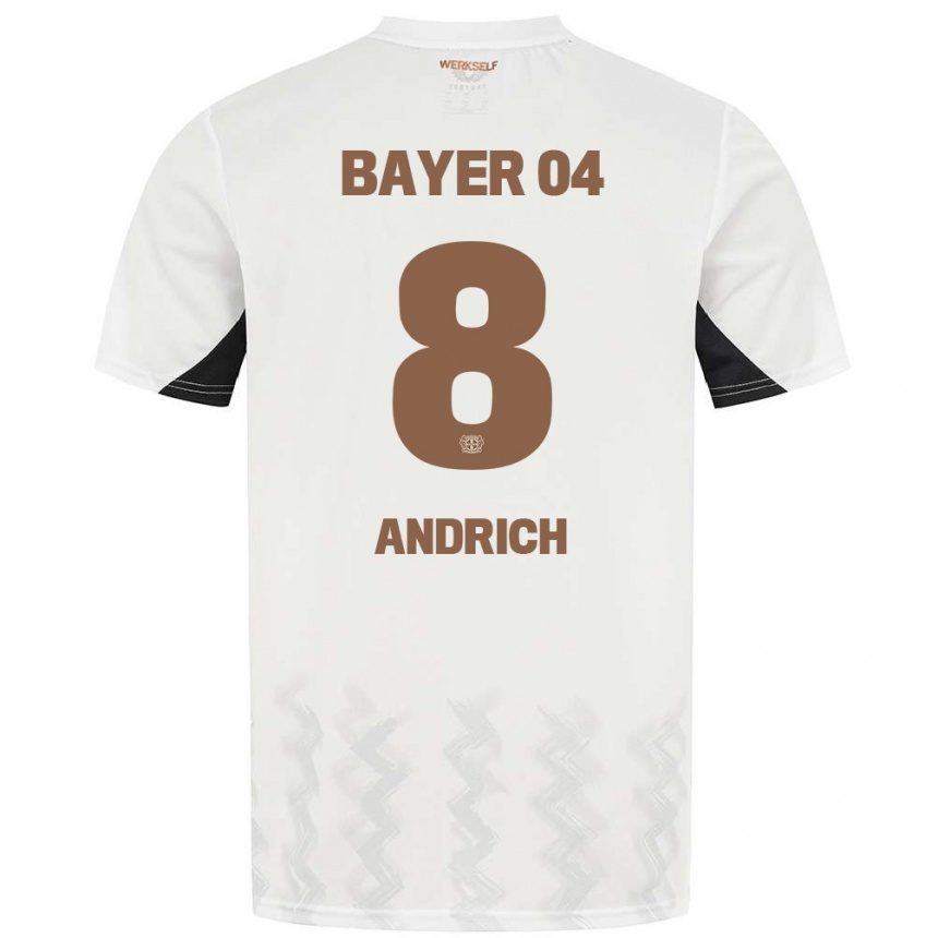 Kids Football Robert Andrich #8 White Black Away Jersey 2024/25 T-Shirt Nz