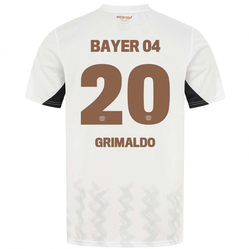 Kids Football Alejandro Grimaldo #20 White Black Away Jersey 2024/25 T-Shirt Nz