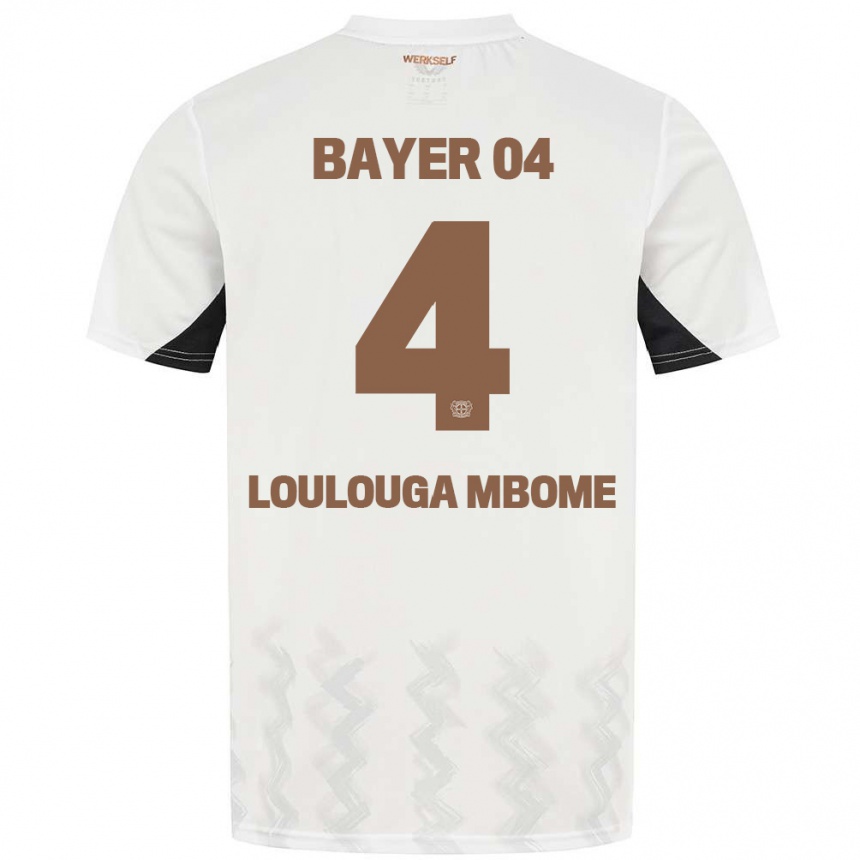 Kids Football Adrien Loulouga Mbome #4 White Black Away Jersey 2024/25 T-Shirt Nz