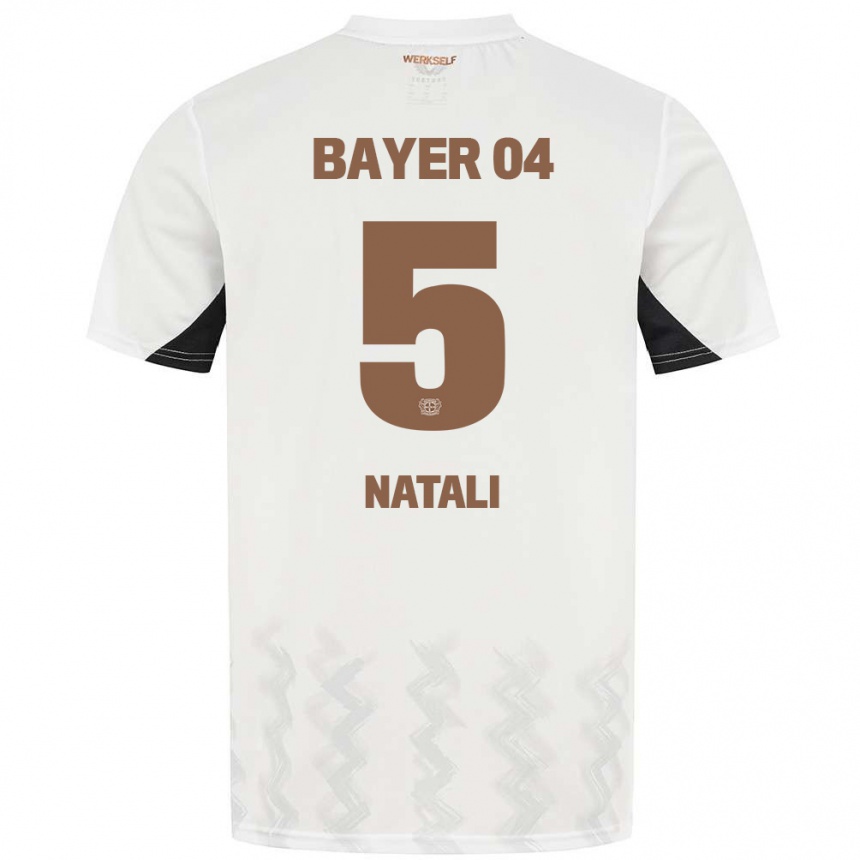 Kids Football Andrea Natali #5 White Black Away Jersey 2024/25 T-Shirt Nz