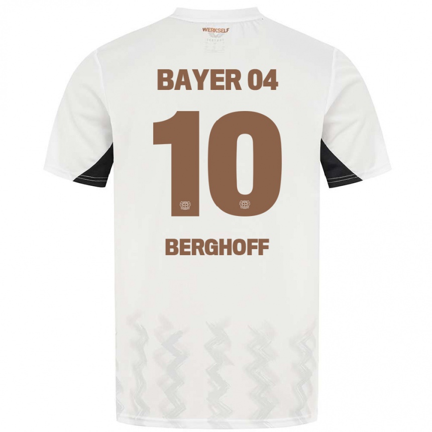 Kids Football Jonah Berghoff #10 White Black Away Jersey 2024/25 T-Shirt Nz