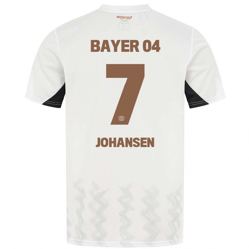 Kids Football Cecilie Johansen #7 White Black Away Jersey 2024/25 T-Shirt Nz