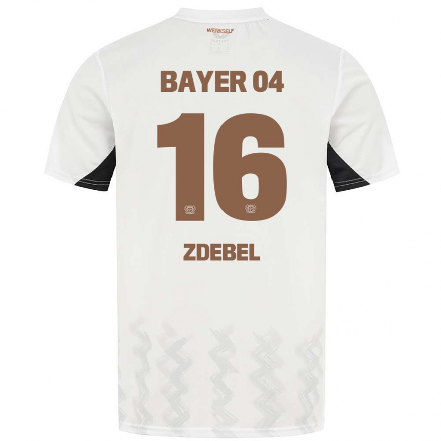 Kids Football Sofie Zdebel #16 White Black Away Jersey 2024/25 T-Shirt Nz